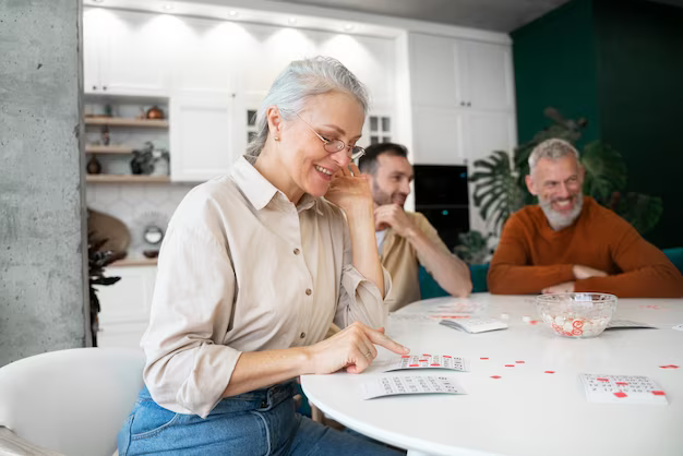 People chatting and playing bingo together